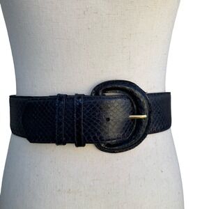 Saks Fifth Avenue Navy Blue Genuine Snakeskin Wide Waist Belt Size M Vintage
